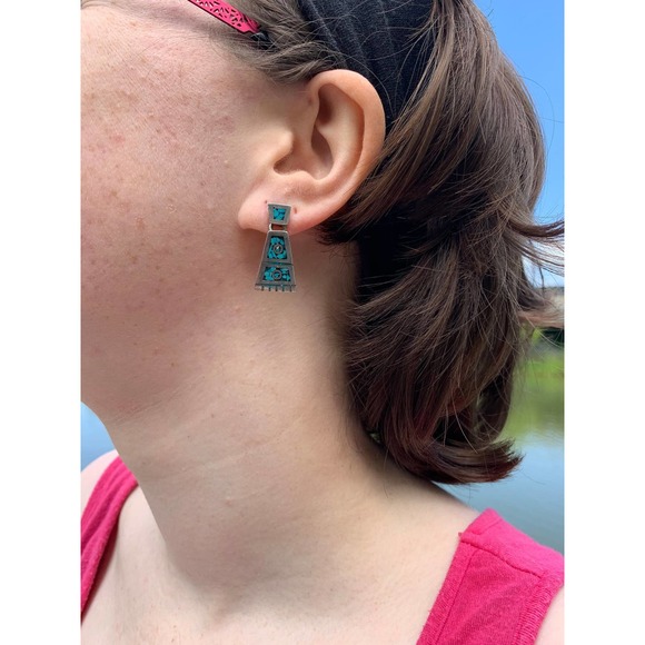 Zuni Vintage Native American Earrings | Vintage Silver & Turquoise Earrings - Picture 1 of 1